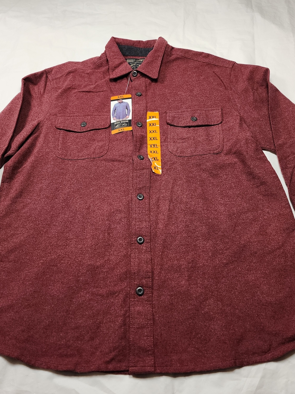 Grizzly Mountain Men's Long-Sleeve Flannel Shirt Burgundy Size 2xlarge